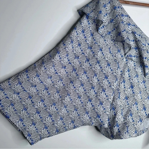 Maeve Anthropologie Blue Pineapple Print Ruffle Cropped Blouse Size Small - Picture 7 of 11